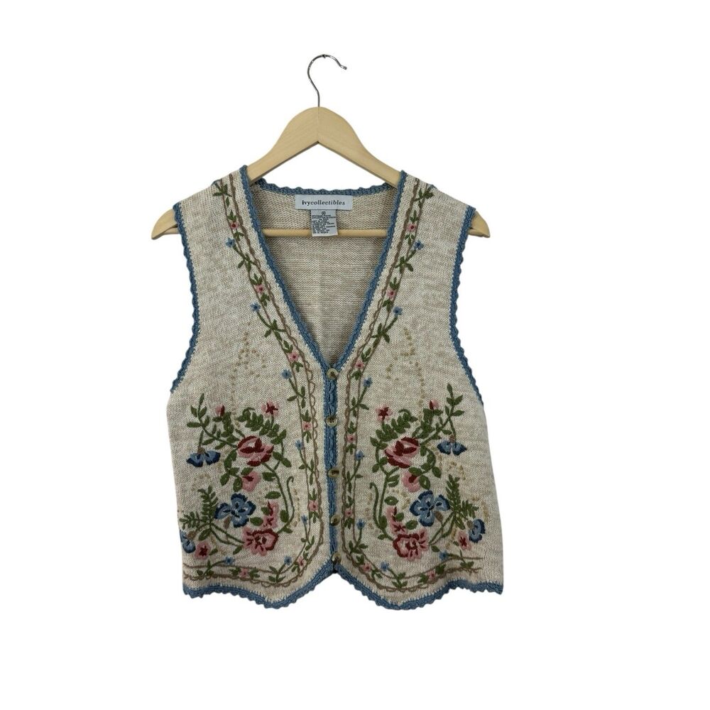 Vintage Ivy Collectibles Medium Sweater Cardigan Vest Embroidered Womens READ